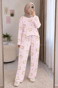Lamelif Sevimli Tost Desenli Pijama Takımı