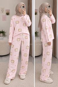Lamelif Sevimli Tost Desenli Pijama Takımı