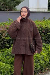 Lamelif Apolet Detaylı Sakallı Ceket Acı Kahve