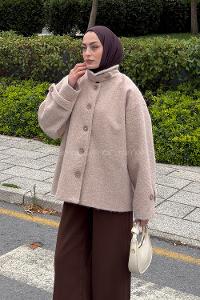 Lamelif Apolet Detaylı Sakallı Ceket Bej