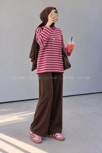 Lamelif Çizgili Oysho Sweat Pembe-Mürdüm