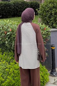 Lamelif Çizgili Oysho Tunik Acı Kahve