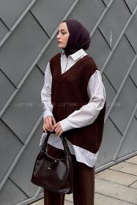 Lamelif Garnili Triko Gömlek Acı Kahve
