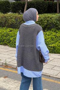 Lamelif Garnili Triko Gömlek Gri