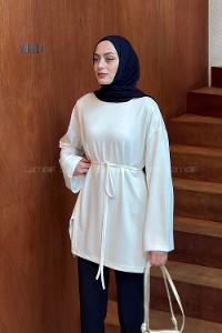 Lamelif Parça Detaylı Bağlamalı Oysho Tunik Beyaz