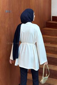 Lamelif Parça Detaylı Bağlamalı Oysho Tunik Beyaz