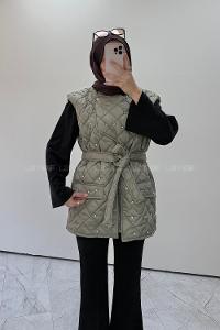 Lamelif Taş Detaylı Tasarım Şişme Yelek Çağla Yeşili