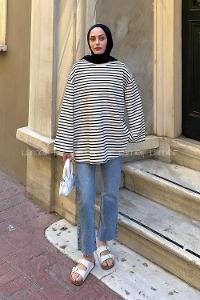Lamelif Bisiklet Yaka Çizgili Tunik Lacivert