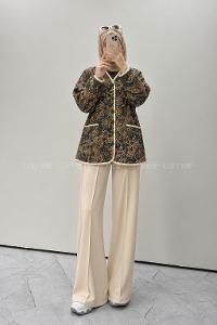 Brown Crew Neck Long Arm Jacket