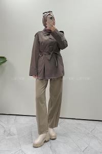 Brown Neckband Long Arm Cotton Jacket