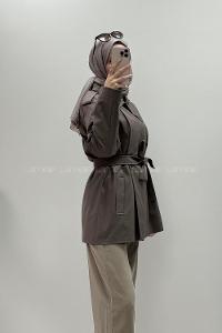 Brown Neckband Long Arm Cotton Jacket