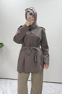 Brown Neckband Long Arm Cotton Jacket