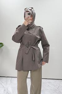 Brown Neckband Long Arm Cotton Jacket