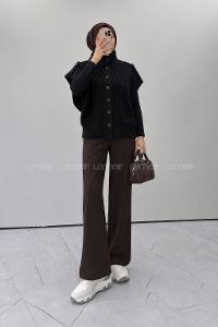 Black Turtle Neck Sleeveless Arm Buttoned Unprinted Vest