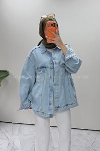 Lamelif Çift Cepli Oversize Ceket Buz Mavi