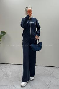 Navy Blue Neckband Long Arm Modal Oysho Regular Trousers Comfortable Suit
