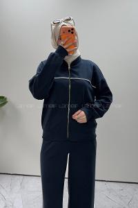 Navy Blue Neckband Long Arm Modal Oysho Regular Trousers Comfortable Suit