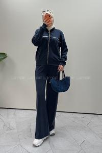Navy Blue Neckband Long Arm Modal Oysho Regular Trousers Comfortable Suit