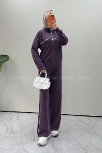 Purble Neckband Long Arm Modal Oysho Regular Trousers Comfortable Suit