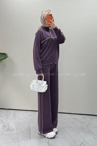 Purble Neckband Long Arm Modal Oysho Regular Trousers Comfortable Suit