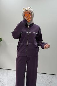 Purble Neckband Long Arm Modal Oysho Regular Trousers Comfortable Suit