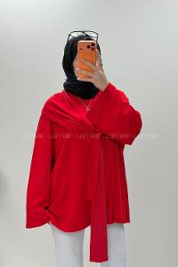 Lamelif Kemer Bağlamalı Tunik Kırmızı