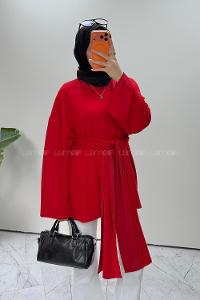 Lamelif Kemer Bağlamalı Tunik Kırmızı