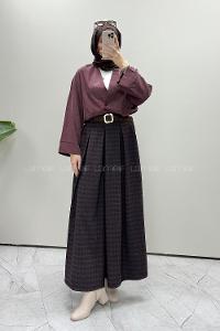 Black Burgundy Viscose Fabric Elastan Polyester High Waist Material Pants