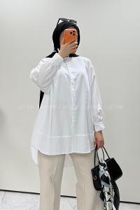 Lamelif Manşeti Biyeli Tunik Beyaz