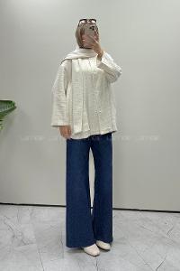 Ecru Crew Neck Long Arm Cotton Jacket