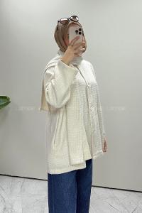 Ecru Crew Neck Long Arm Cotton Jacket