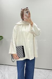 Ecru Crew Neck Long Arm Cotton Jacket