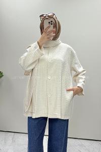 Ecru Crew Neck Long Arm Cotton Jacket