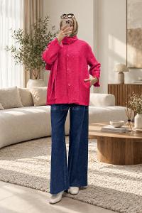 Pink Crew Neck Long Arm Cotton Jacket