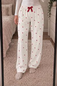 Lamelif Milan Kumaş Çilek Desenli Pijama Altı