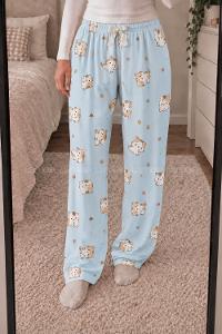 Lamelif Milan Kumaş Kedicik Desenli Pijama Altı