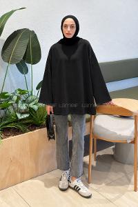 Lamelif Oversize Basic Sweat Siyah