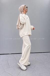 Lamelif Basic Kuş Detaylı Oversize Sweatshirt Beyaz