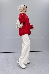 Lamelif Basic Kuş Detaylı Oversize Sweatshirt Kırmızı