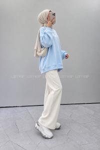 Lamelif Basic Kuş Detaylı Oversize Sweatshirt Mavi