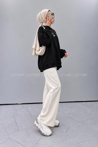 Lamelif Basic Kuş Detaylı Oversize Sweatshirt Siyah