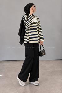 Navy Striped Crew Neck Long Arm Unprinted Sweatshirt