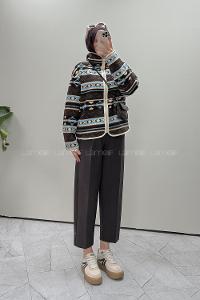 Brown Neckband Long Arm Jacket