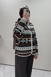 Brown Neckband Long Arm Jacket