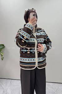 Brown Neckband Long Arm Jacket
