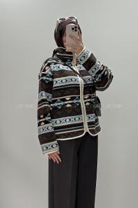 Brown Neckband Long Arm Jacket
