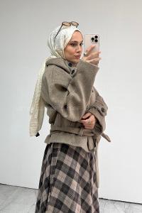 Lamelif Dik Yakalı Kaşe Kaban Vizonrengi