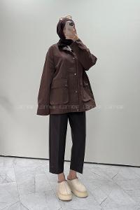 Brown Long Arm With Zipper Trench Coat