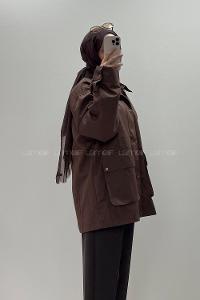Brown Long Arm With Zipper Trench Coat