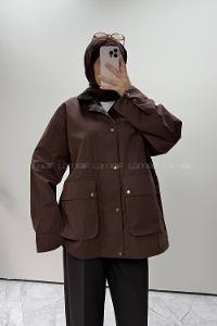 Brown Long Arm With Zipper Trench Coat